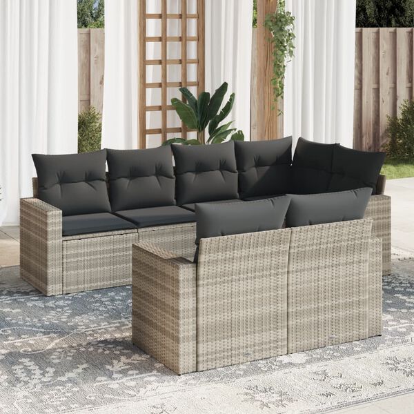 vidaXL Salon de jardin avec coussins 7 pcs gris clair r&eacute;sine tress&eacute;e