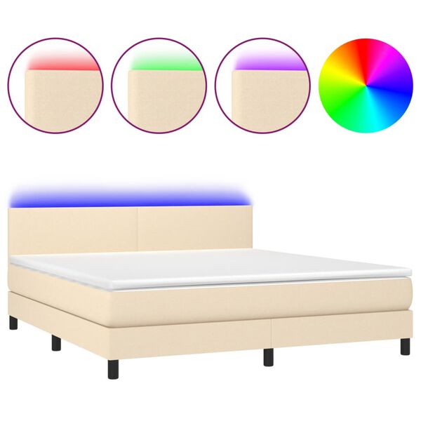 vidaXL Sommier &agrave; lattes de lit avec matelas LED Cr&egrave;me 180x200 cm Tissu