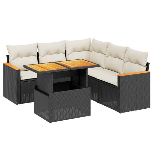 vidaXL Salon de jardin 6 pcs avec coussins noir résine tressée