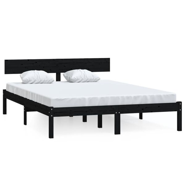 vidaXL Cadre de lit sans matelas noir bois massif 120x200 cm