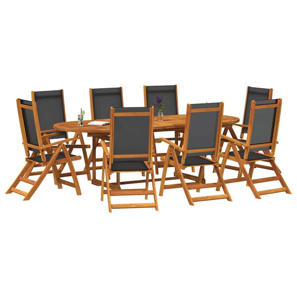 vidaXL Ensemble &agrave; manger de jardin 9pcs bois d'acacia solide textil&egrave;ne
