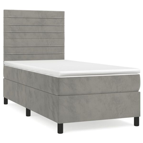 vidaXL Sommier &agrave; lattes de lit et matelas Gris clair 90x190 cm Velours