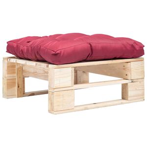 vidaXL Repose-pied palette de jardin avec coussin rouge bois naturel