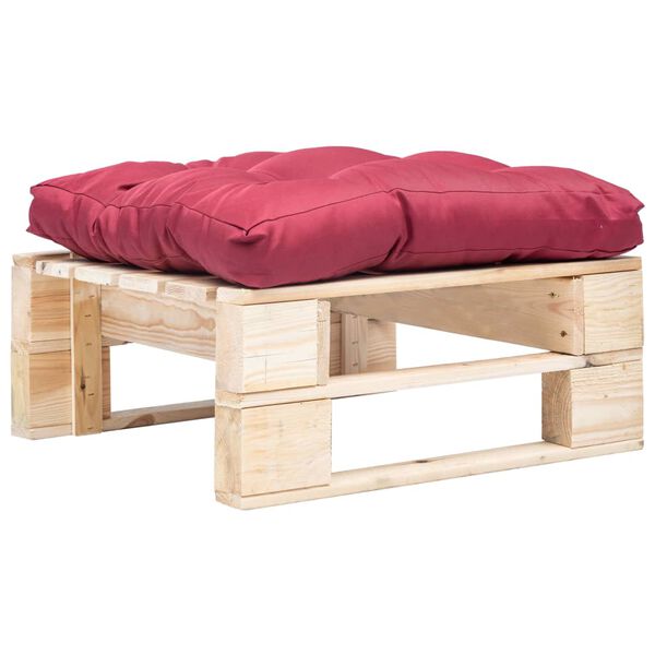 vidaXL Repose-pied palette de jardin avec coussin rouge bois naturel