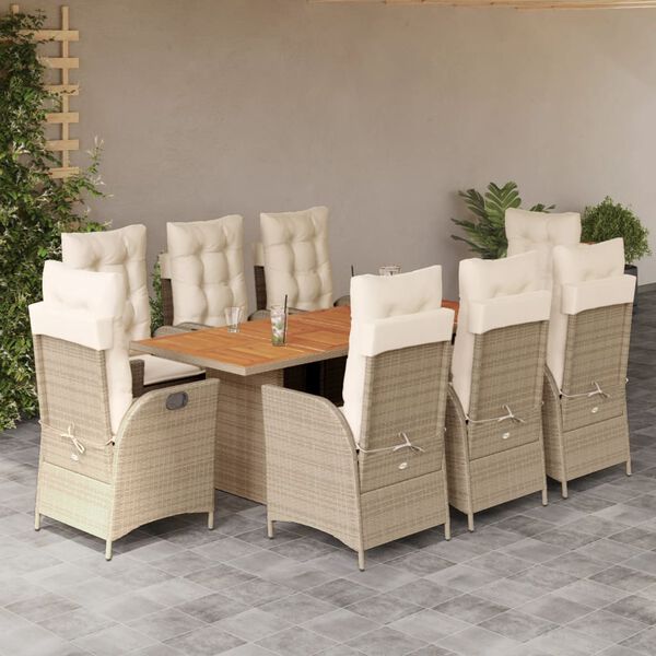 vidaXL Ensemble &agrave; manger de jardin et coussins 9 pcs beige Poly rotin