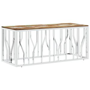 vidaXL Table basse argent&eacute; acier inoxydable/bois massif r&eacute;cup&eacute;ration