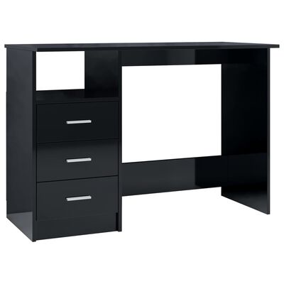 vidaXL Bureau avec tiroirs Noir brillant 110x50x76 cm Aggloméré