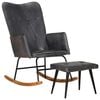 vidaXL Chaise à bascule avec repose-pied Gris Cuir véritable