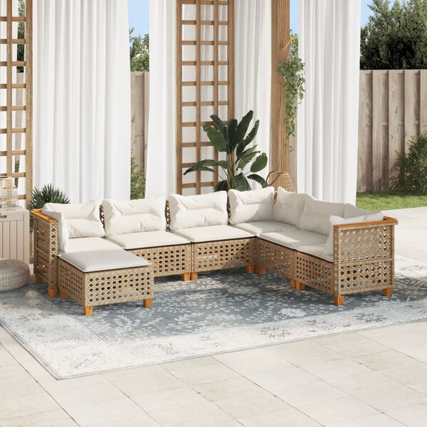 vidaXL Salon de jardin avec coussins 7 pcs beige résine tressée