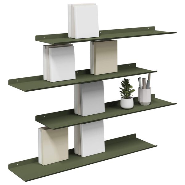 vidaXL &Eacute;tag&egrave;re flottante 4 pcs Vert olive 80 x 18 x 2,5 cm Acier
