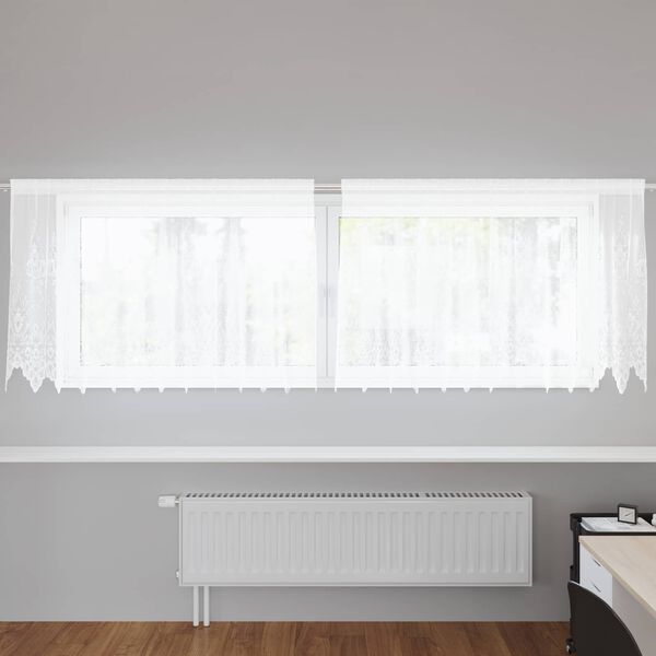 vidaXL Rideau en Dentelle avec des rideaux Blanc 80 x 300 cm Polyester