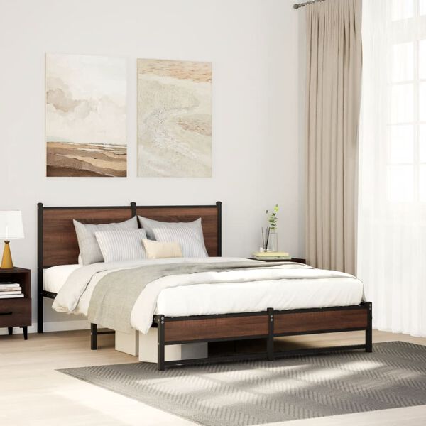 vidaXL Cadre de lit en m&eacute;tal sans matelas ch&ecirc;ne marron 150x200 cm