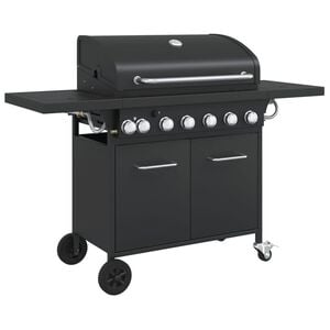 vidaXL Barbecue gril &agrave; gaz avec 7 br&ucirc;leurs noir acier enduit de poudre