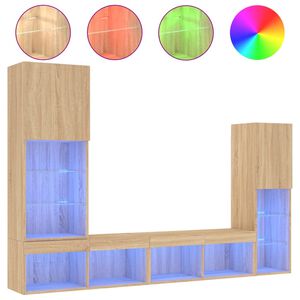 vidaXL Unit&eacute;s murales TV avec LED 4 pcs ch&ecirc;ne sonoma bois d'ing&eacute;nierie