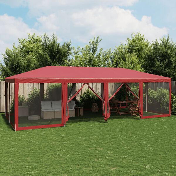 vidaXL Tente de fête avec 12parois latérales en maille rouge 8x4m PEHD