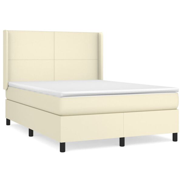 vidaXL Sommier &agrave; lattes de lit avec matelas Cr&egrave;me 140x200cm Similicuir