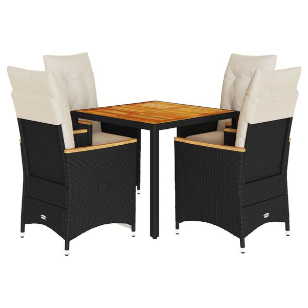 vidaXL Ensemble &agrave; manger de jardin coussins 5pcs Noir R&eacute;sine tress&eacute;e