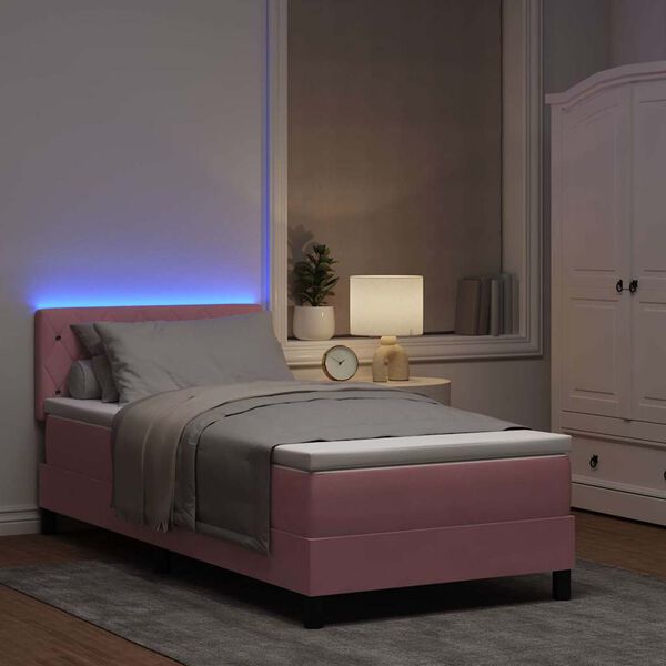 vidaXL Lit &agrave; ressort LED avec matelas Rose 100 x 200 cm Velours