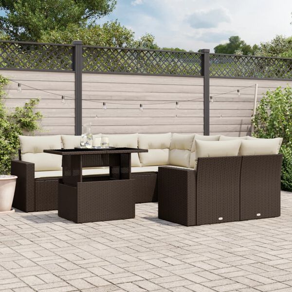 vidaXL Salon de jardin avec coussins 9 pcs marron r&eacute;sine tress&eacute;e