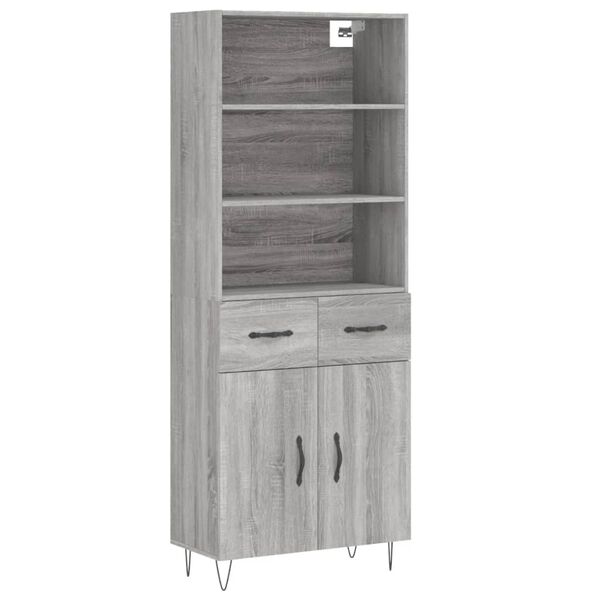 vidaXL Buffet haut Sonoma gris 69,5x34x180 cm Bois d'ing&eacute;nierie