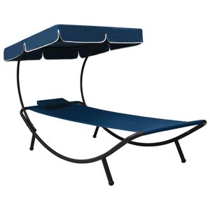 vidaXL Lit de repos d'ext&eacute;rieur avec auvent et oreiller bleu