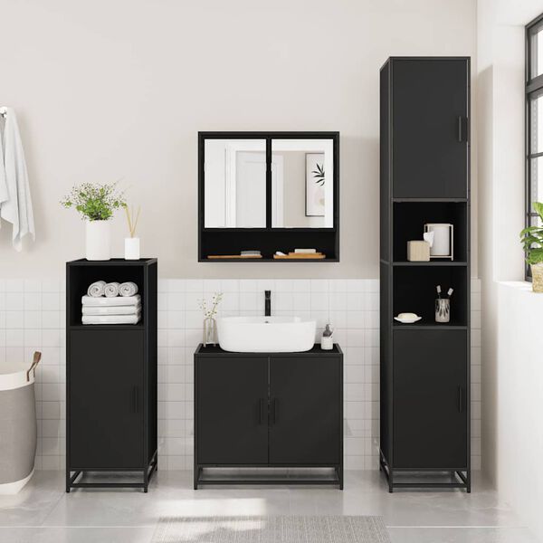 vidaXL Ensemble de meubles salle de bain 3 pcs noir bois d'ing&eacute;nierie