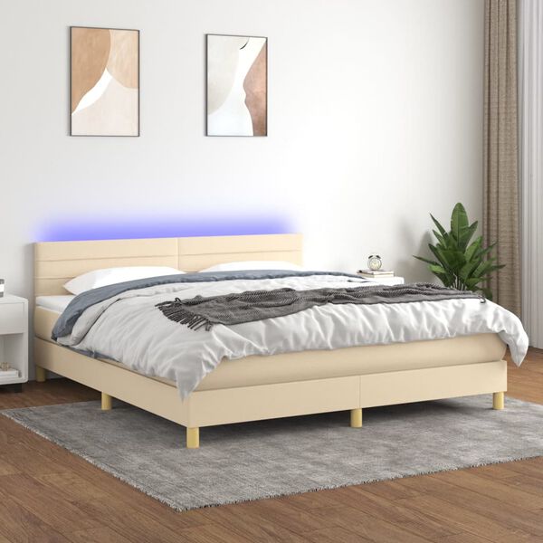 vidaXL Sommier &agrave; lattes de lit avec matelas LED Cr&egrave;me 160x200 cm Tissu