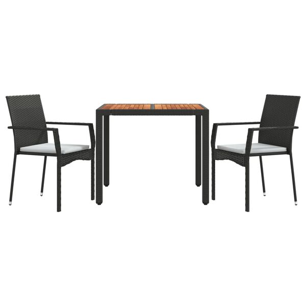 vidaXL Ensemble &agrave; manger de jardin avec coussins 3 pcs Noir