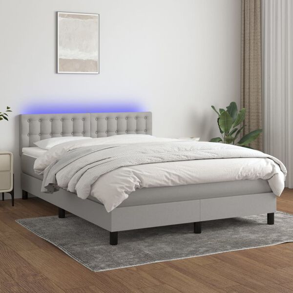 vidaXL Sommier &agrave; lattes de lit et matelas et LED Gris clair 140x190 cm