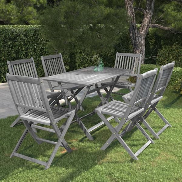 vidaXL Ensemble &agrave; manger de jardin 7 pcs Bois d'acacia massif Gris