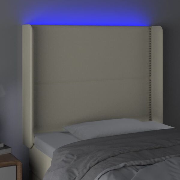 vidaXL T&ecirc;te de lit &agrave; LED Cr&egrave;me 103x16x118/128 cm Similicuir