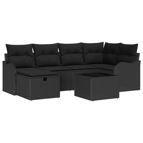 vidaXL Ensemble de canapé de jardin avec coussin 7 pcs Noir Poly rotin