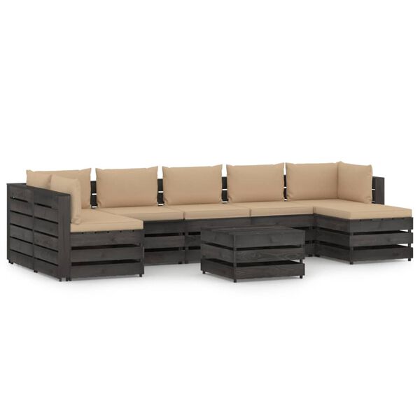vidaXL Salon de jardin 8 pcs avec coussins gris bois impr&eacute;gn&eacute;