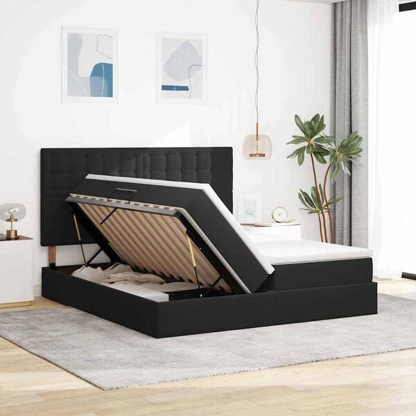 vidaXL Lit de Rangement avec matelas Noir 180 x 200 cm Velours