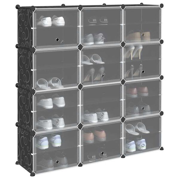 vidaXL Cubes de rangement 12 pcs avec portes noir PP