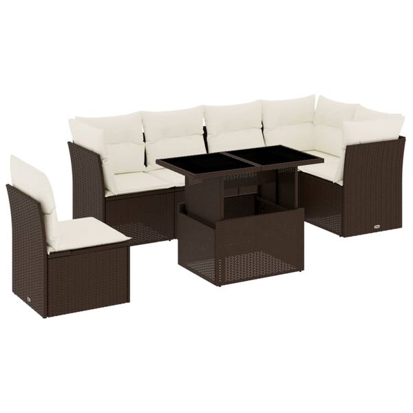 vidaXL Salon de jardin avec coussins 7 pcs marron r&eacute;sine tress&eacute;e