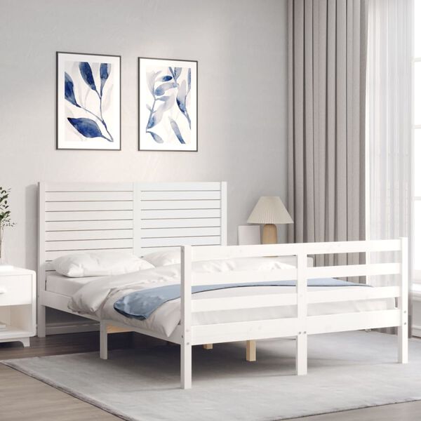 vidaXL Cadre de lit sans matelas blanc 140x190 cm bois massif