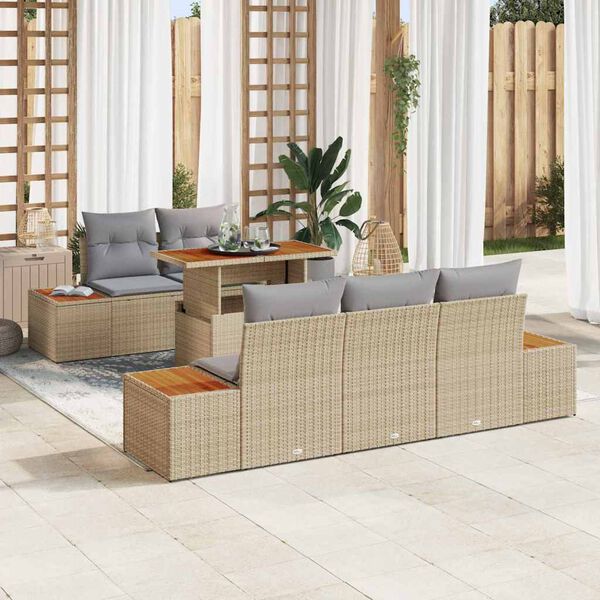 vidaXL Ensemble de canap&eacute; de jardin 6 pcs Beige Poly rotin