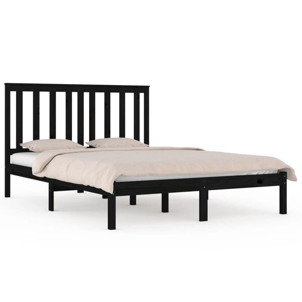 vidaXL Cadre de lit sans matelas noir bois massif 140x190 cm