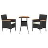 vidaXL Ensemble de bistro de jardin 3 pcs coussins noir poly rotin