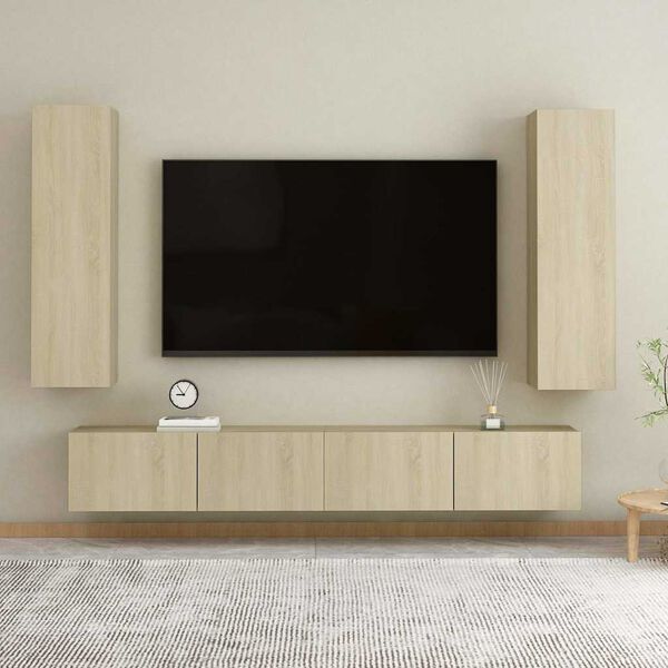 vidaXL Ensemble de meubles TV 4 pcs Ch&ecirc;ne sonoma Bois d'ing&eacute;nierie