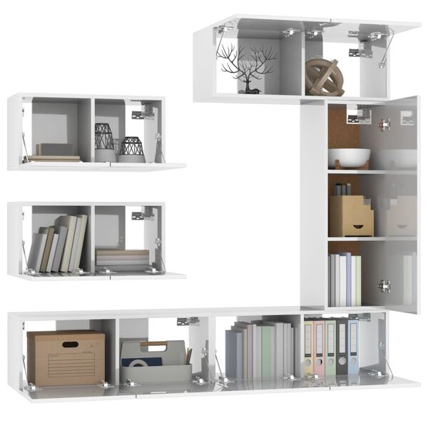 vidaXL Ensemble de meubles TV 6 pcs Blanc brillant Bois d'ing&eacute;nierie