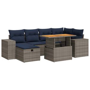 vidaXL Salon de jardin avec coussins 7pcs marron r&eacute;sine tress&eacute;e acacia