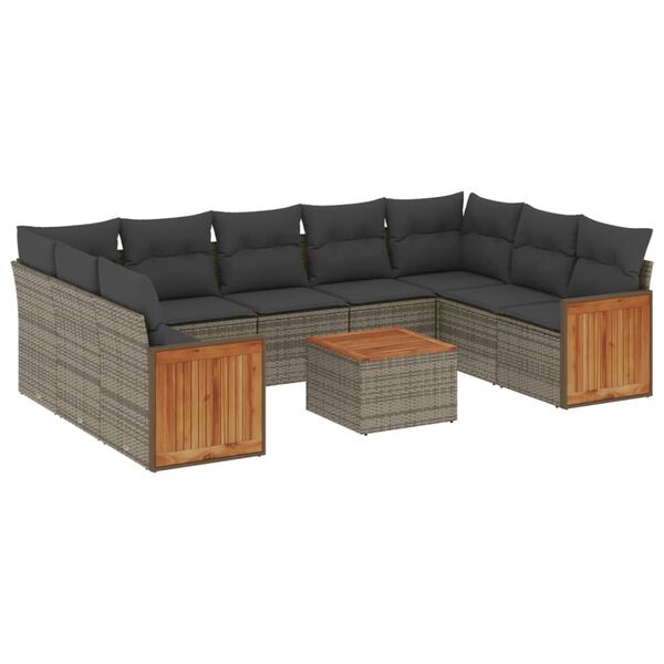 vidaXL Salon de jardin avec coussins 10 pcs gris résine tressée