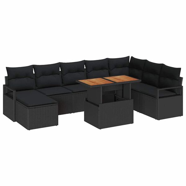 vidaXL Ensemble de canap&eacute; de jardin avec coussin 9 pcs Noir et Marron