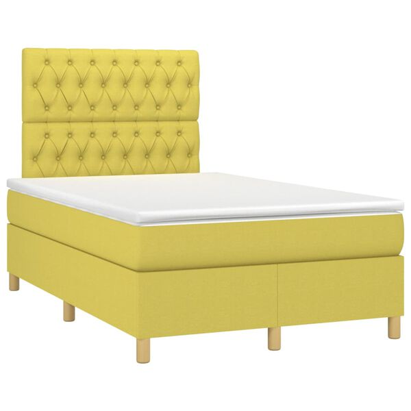 vidaXL Sommier &agrave; lattes de lit et matelas et LED Vert 120x200 cm Tissu