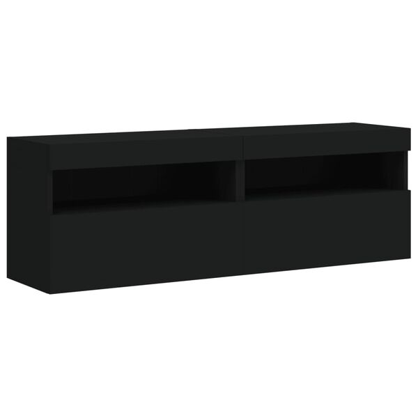 vidaXL Meubles TV muraux avec lumi&egrave;res LED 2 pcs noir 60x30x40 cm