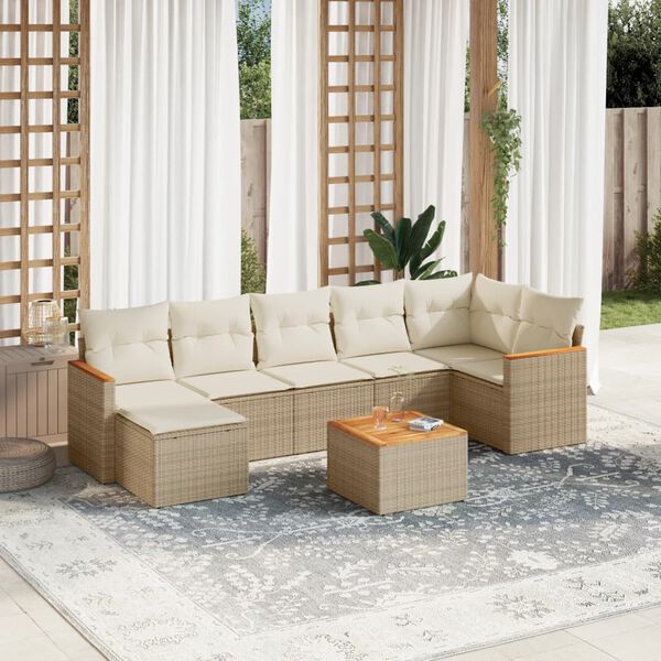 vidaXL Salon de jardin avec coussins 8 pcs beige r&eacute;sine tress&eacute;e