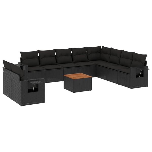 vidaXL Salon de jardin 11 pcs avec coussins noir r&eacute;sine tress&eacute;e