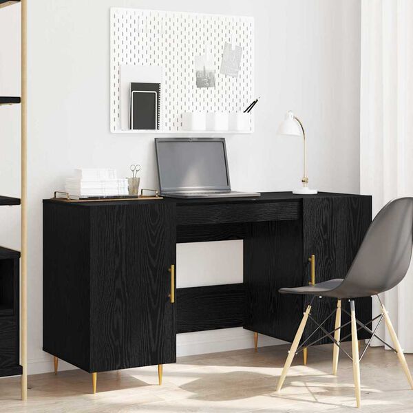 vidaXL Bureau avec porte Ch&ecirc;ne noir 140 x 50 x 75 cm Bois d'ing&eacute;nierie